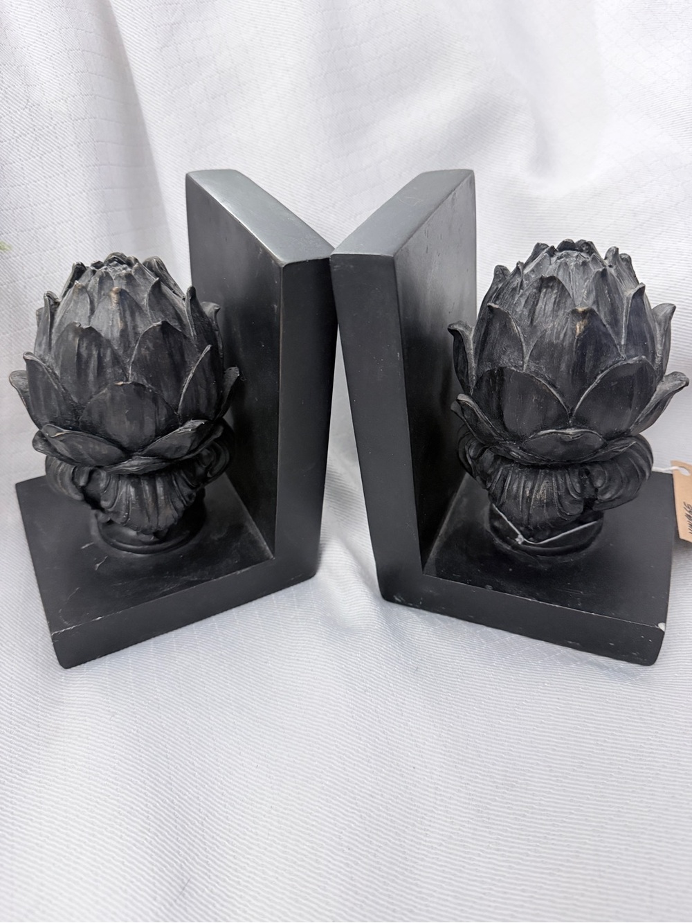 Vintage Artichoke Finial Bookends Pair Faux Bronze Resin 6.5x4x4.5 inches